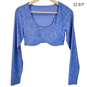 Aerie Floral Long Sleeve Blue Crop Top